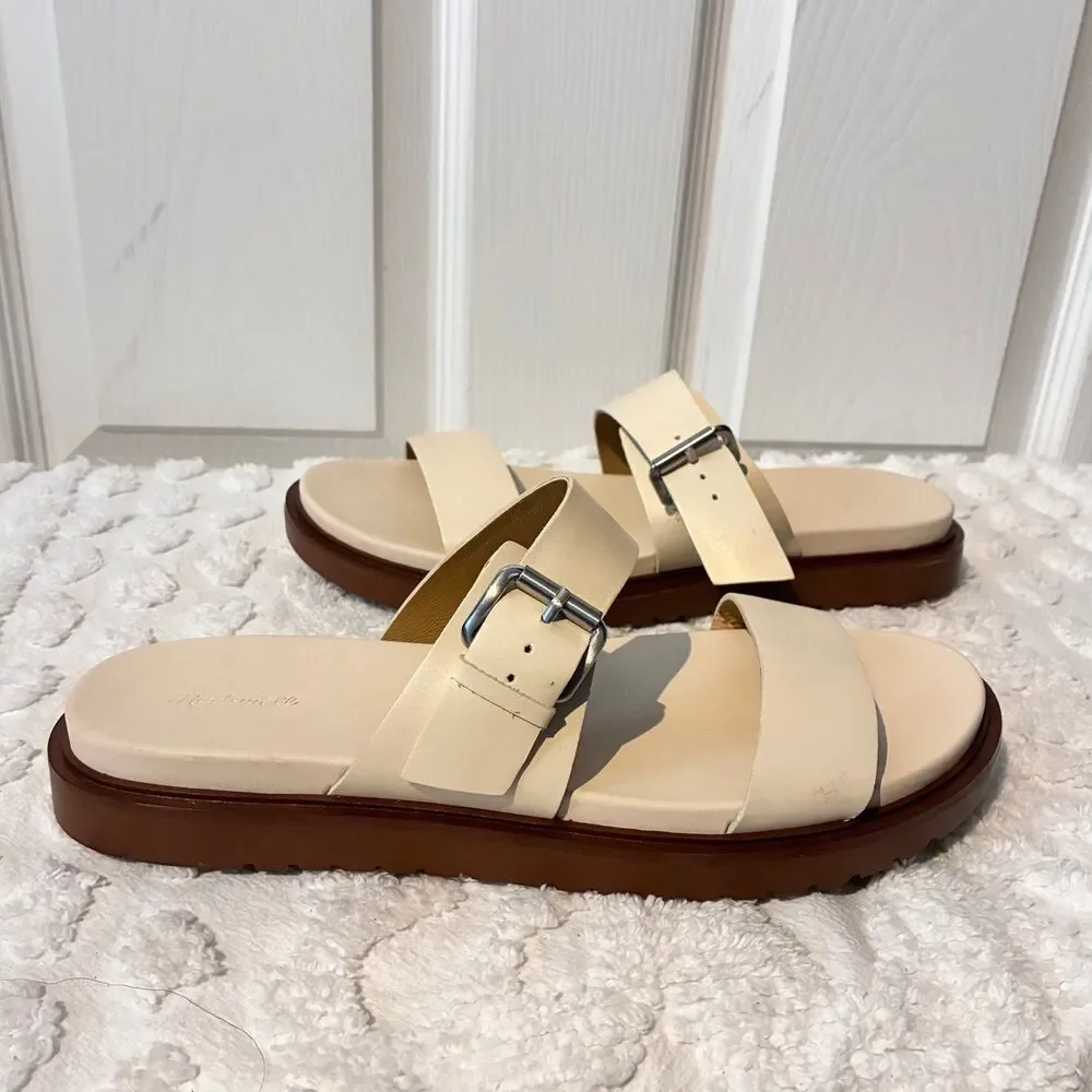 Madewell Dee Double Strap Cream Leather Chunky Sandals Size 9 Boho Hippie